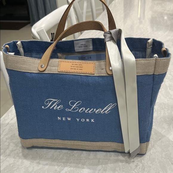 The Lowell New York Blue Canvas Tote with Tan Accents - Picture 2 of 8